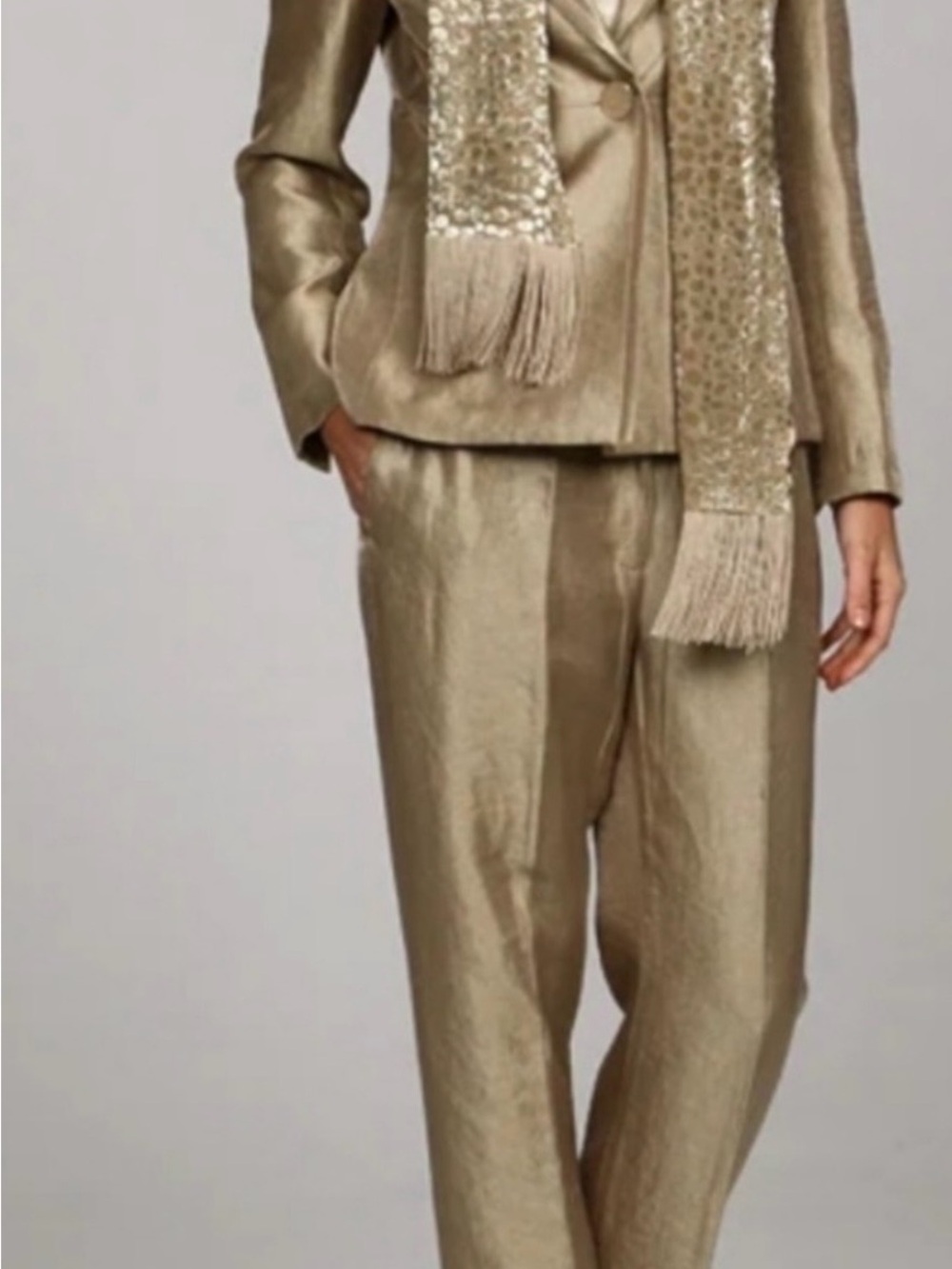 Kasper Metallic Gold Suit Jacket and Wide-Leg Trousers - Picture 2 of 4